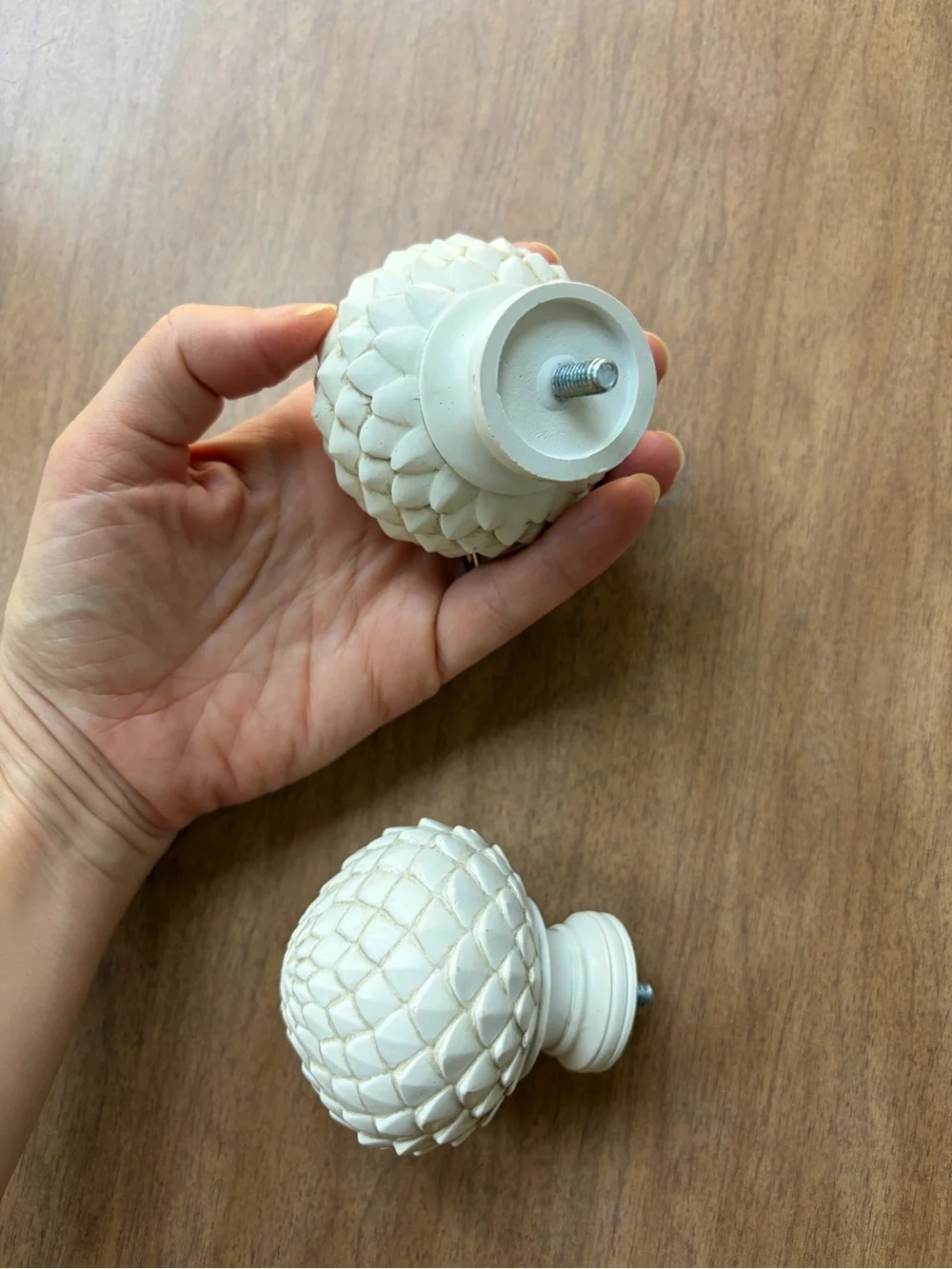 Decorative Carved White Finial Set - Pinecone/Artichoke Style